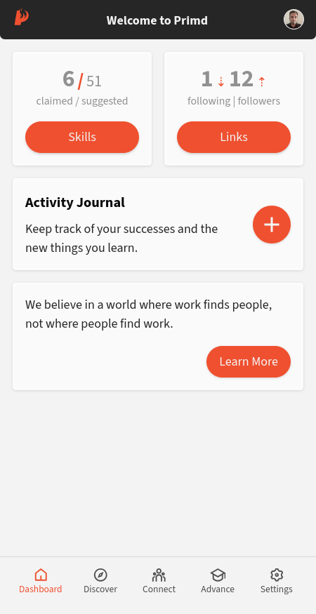 Screenshot of the Primd PWA
